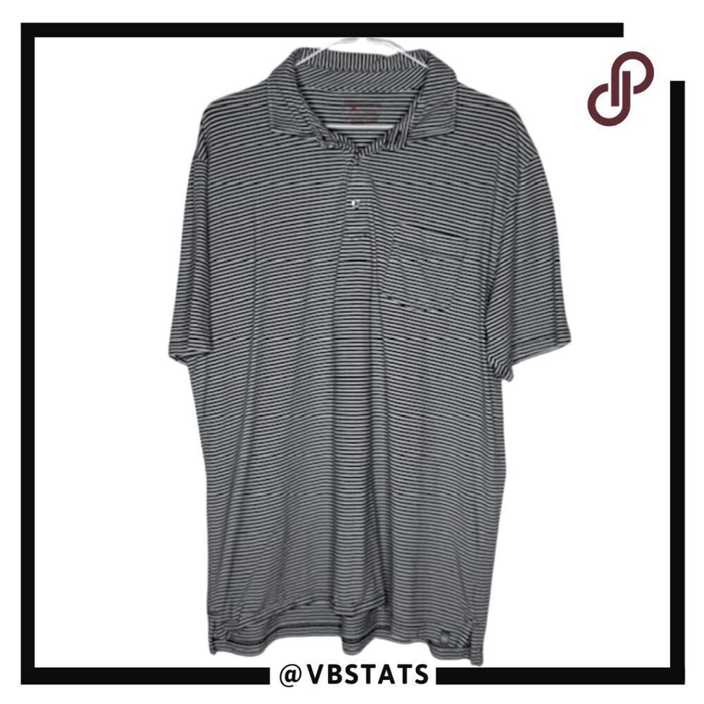 Peter Millar Mens Striped Cotton Blend‎ Performance Polo Shirt Blue White Large